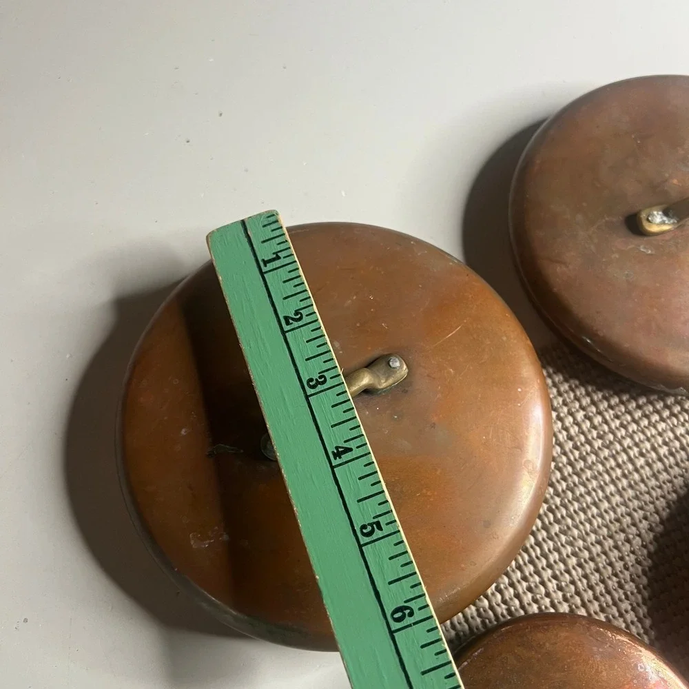 Vintage Copper Pot Lids Set of 4 Brass Handles Tin Lined French Kitchen Decor